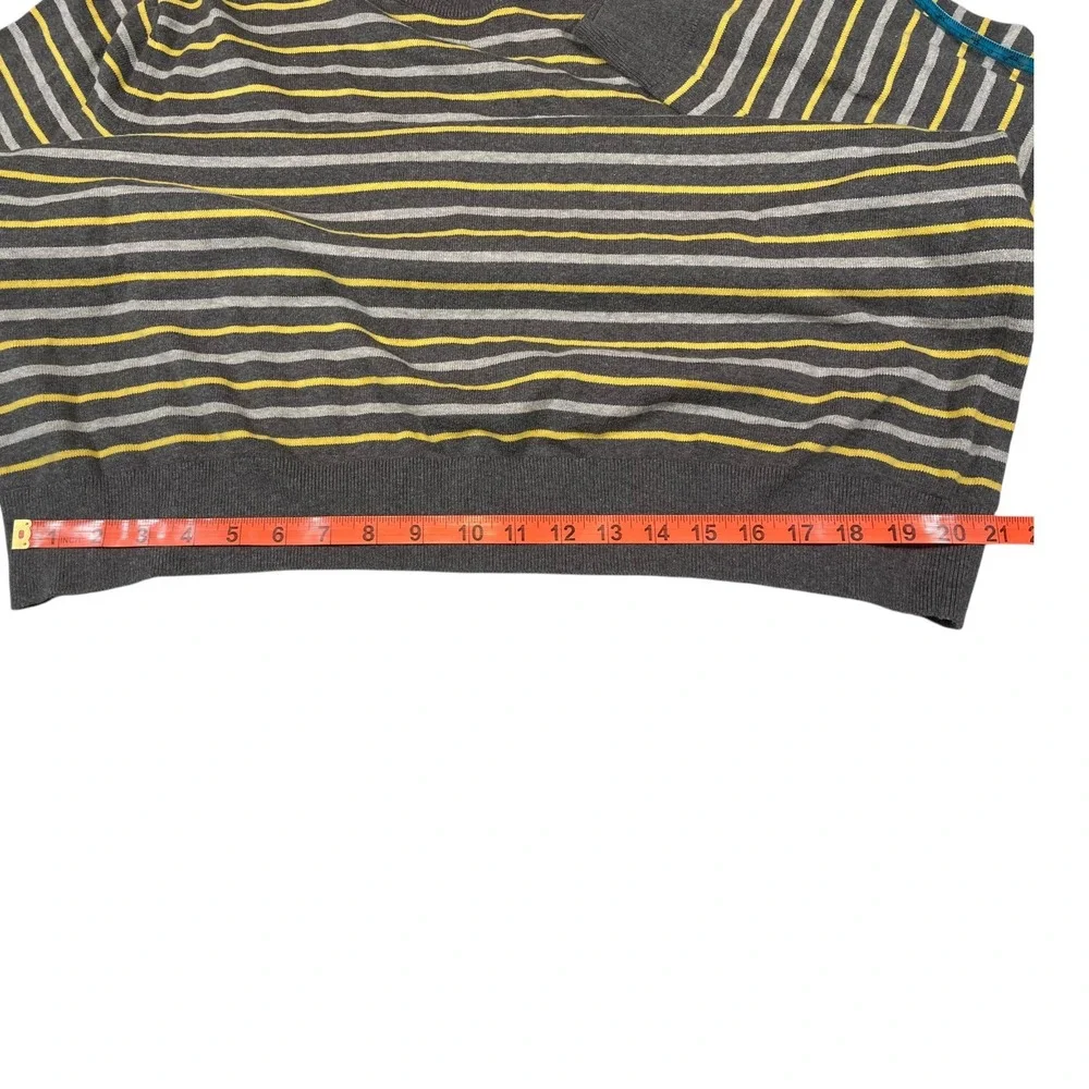 Banana Republic XXL Grey Yellow Striped Cotton Crewneck Sweater Preppy Classic‎